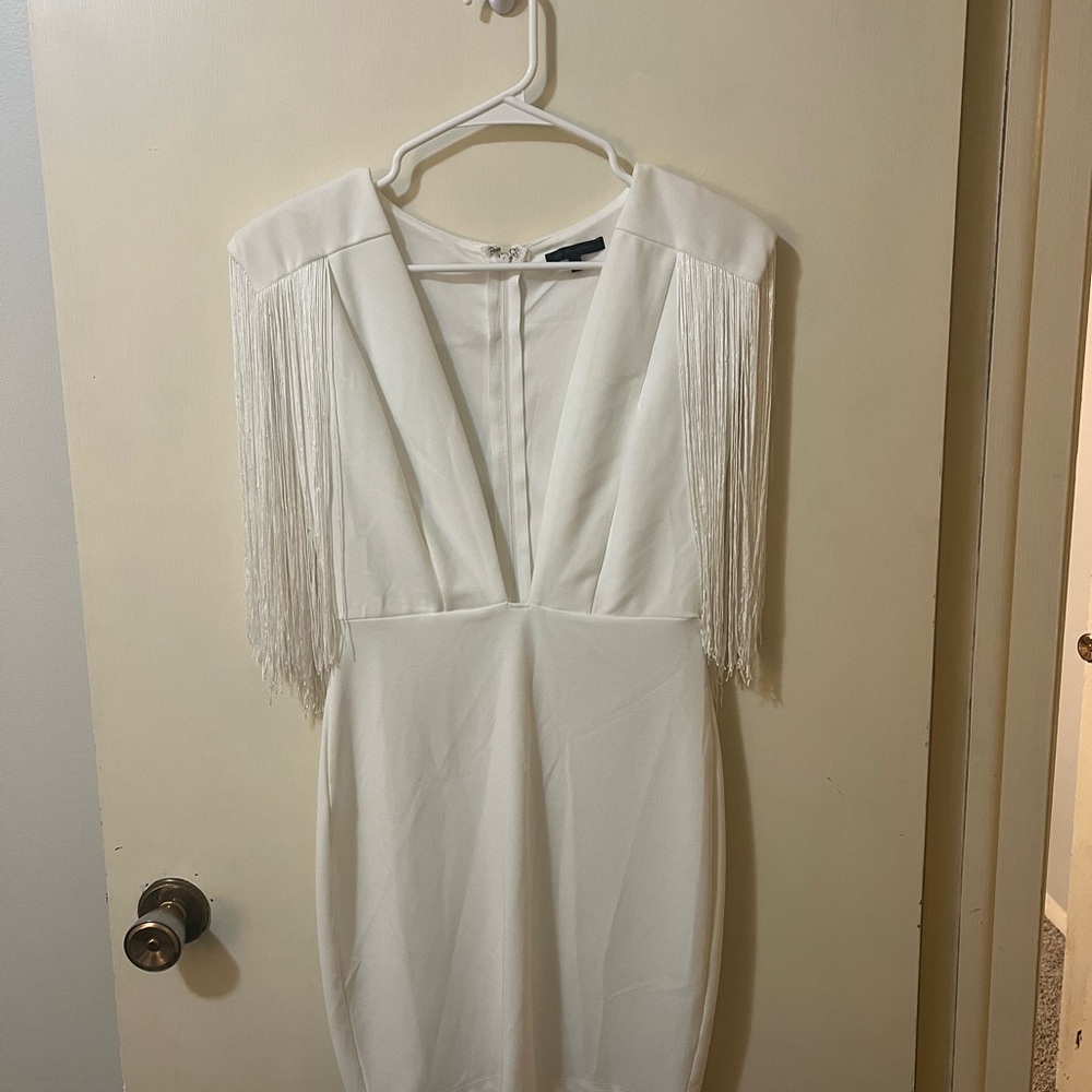 Symphony White Fringe Engagement Dress
